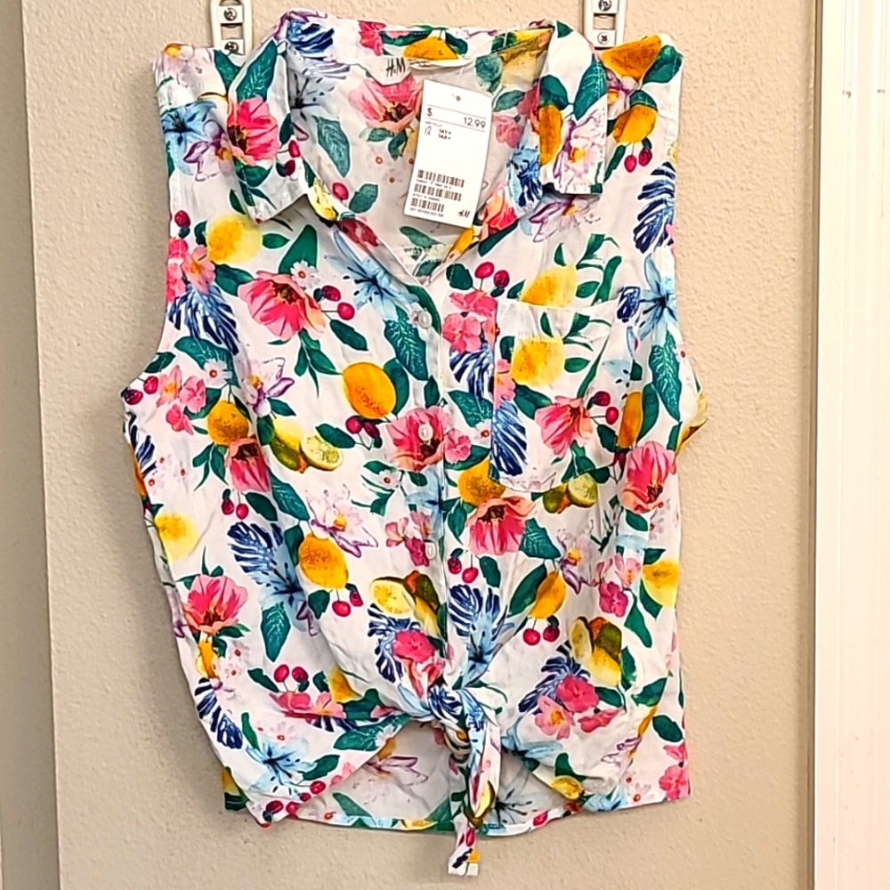 H&M size 14 girls lemons 🍋 & oranges 🍊 summery tie up sleeveless top